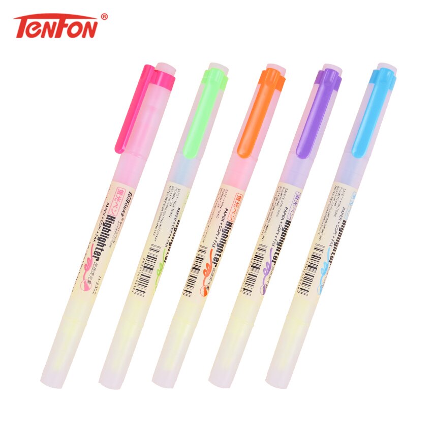 TENFON-Juego de 5 bolígrafos de colores, resaltador de doble cabeza para oficina, papelería, para chico, H-2302