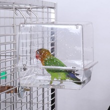 Dobbelt krog hængende opgraderet fuglebad bur justerbart stort med klar udsigt gennemsigtig kæledyr papegøje bad husstand praktisk