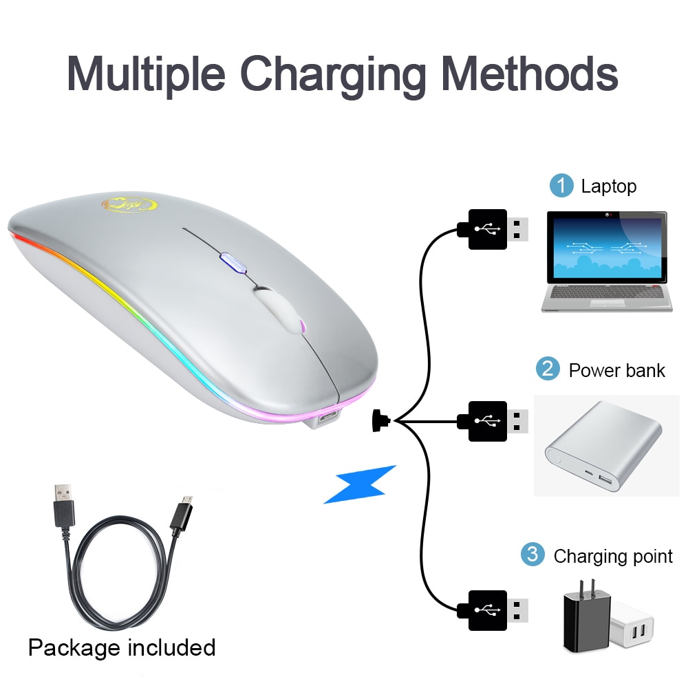 Draadloze Muis Bluetooth Computer Muis Mini Stille Mause Oplaadbare Ergonomische Muis 2400 DPI 2.4 Ghz Optische USB laptop Muizen
