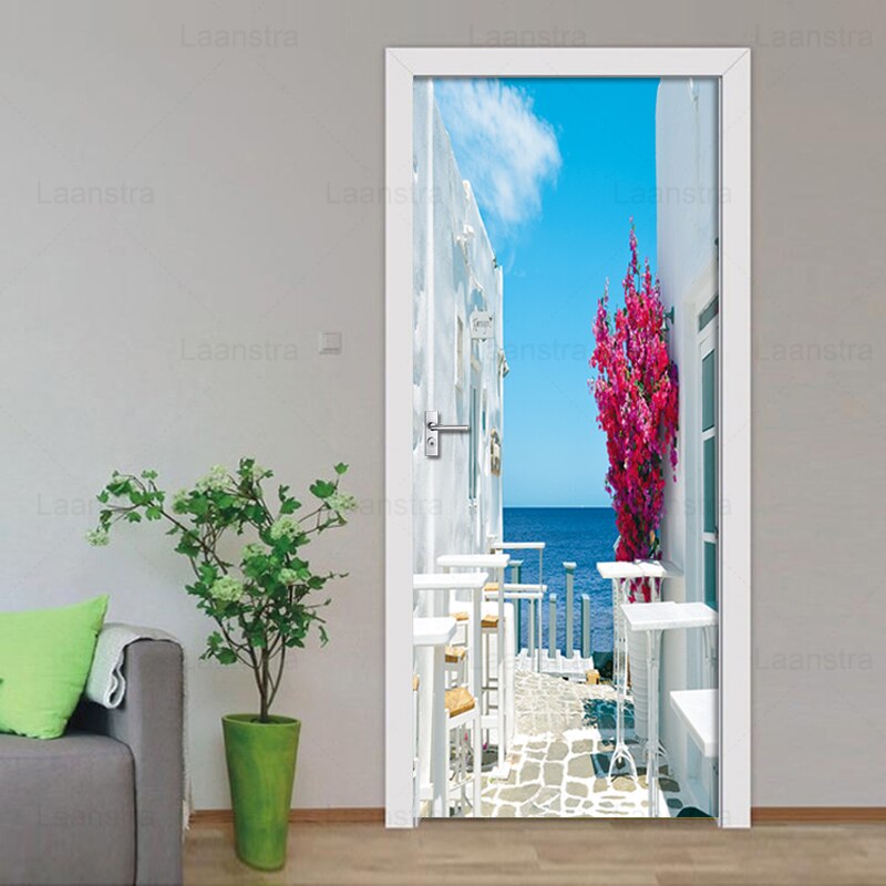 3D Beautiful Landscape Flower Door Sticker For Living Room Bedroom PVC Self Adhesive Wallpaper Home Decor Waterproof Mural Decal