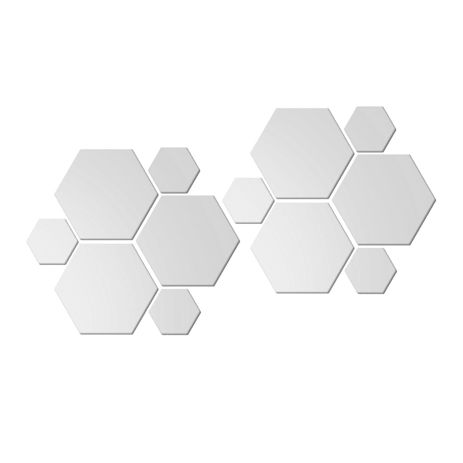 12-Pack Hexagonal Mirror Wall Stickers DIY Mirror Tiles Self Adhesive Wall Panels Removable Wall Decals for Decor TV Wall: Silver