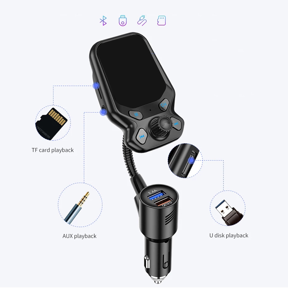 Bluetooth-compatible 5.0 Wireless Handsfree Car Kit with QC 3.0 Dual USB Car Charger Car MP3 Audio AUX Player FM Transmitter
