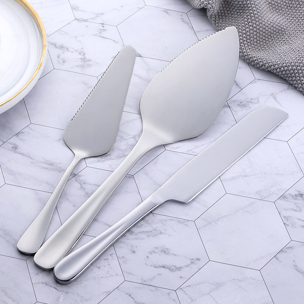 1/3PCS Stainless Steel Cake Shovel Set Bread Pizza Knife Dessert Pie Divider Cutter Spatula Server Baking Tool for Party Wedding: silver set