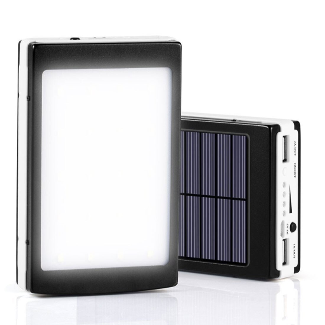 Batería Solar de larga duración de 30000mAh, cargador de salida doble portátil, batería externa USB, gran capacidad para teléfono móvil Solar: Black