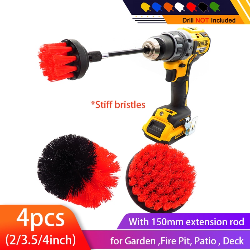 4pcs/set Drill Power Scrub Clean Brush Outdoor Cleaning Supplies with Extension for Garden-Farm - Horse - Barn - Water Trough