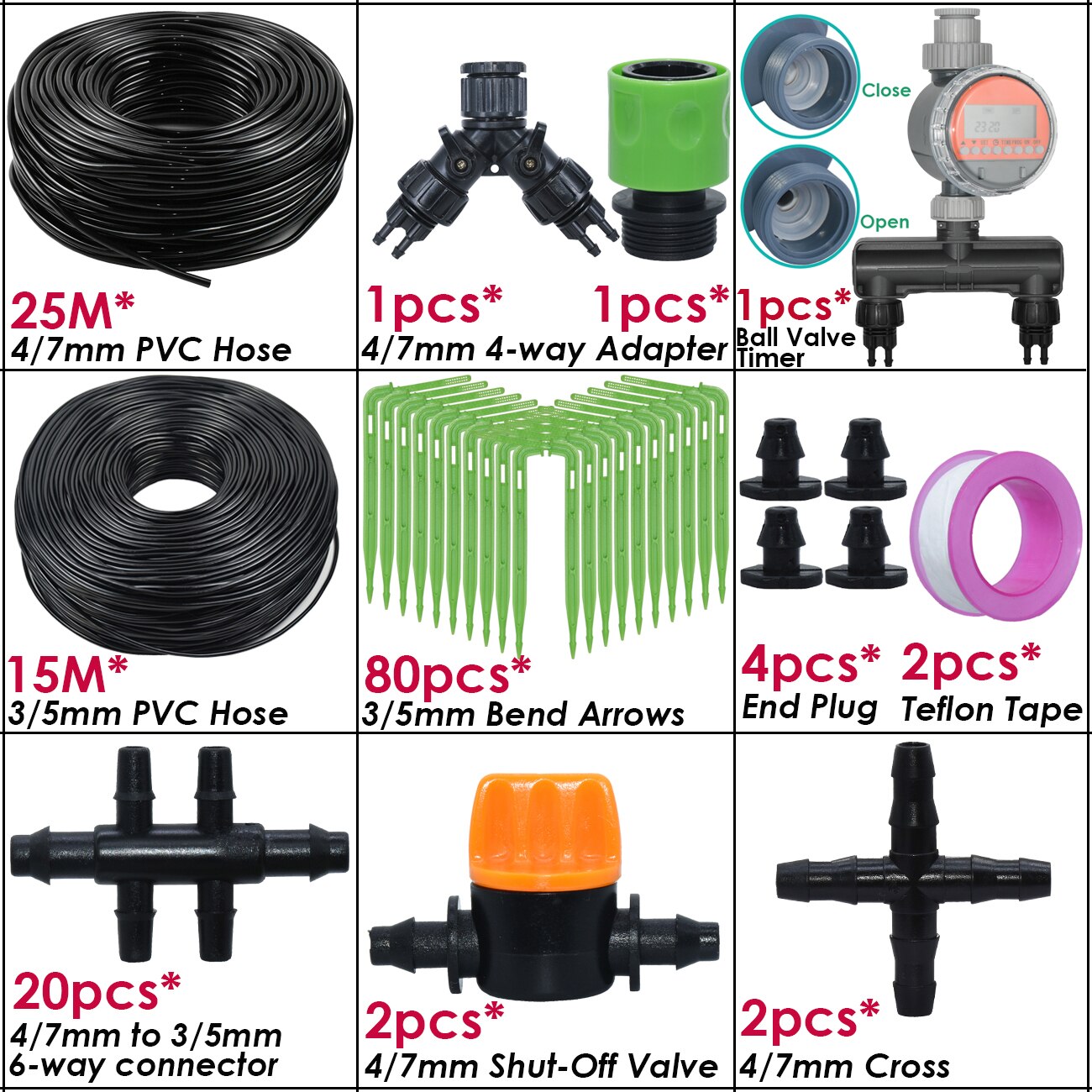 KESLA Garten 4/7 mm bis 3/5 mm Schlauchbewässerungssystem Mikro Tropfen Bewässerung Bausatz Timer Pfeil Emitter Tropfer Bonsai Pflanze Gewächshaus: Schwarz