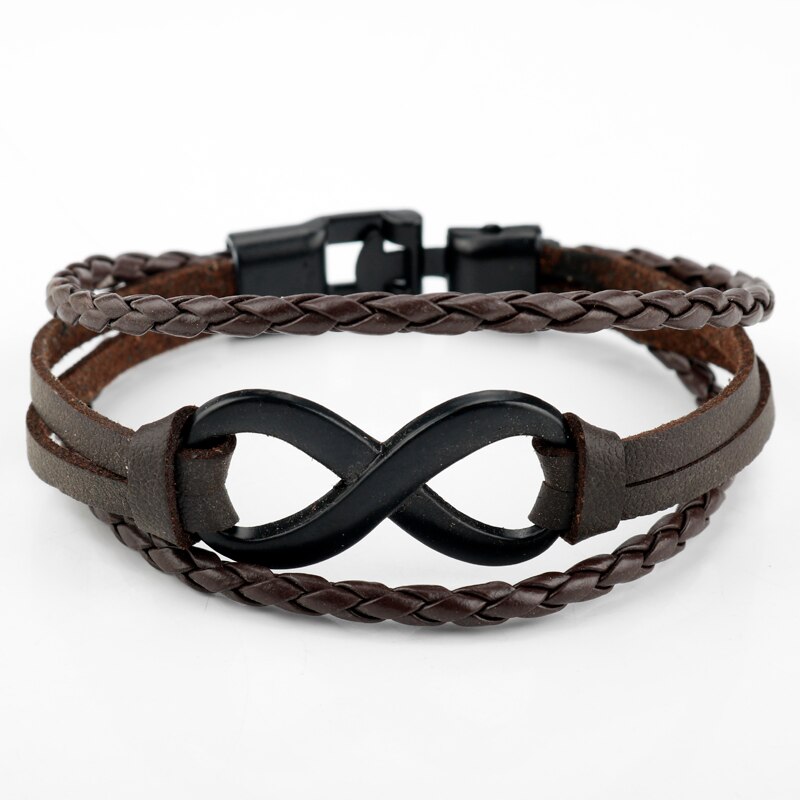 Pulsera de cuero multicapa de estilo moderno, brazalete único, accesorios para mujer y hombre, novedad: E347 brown black