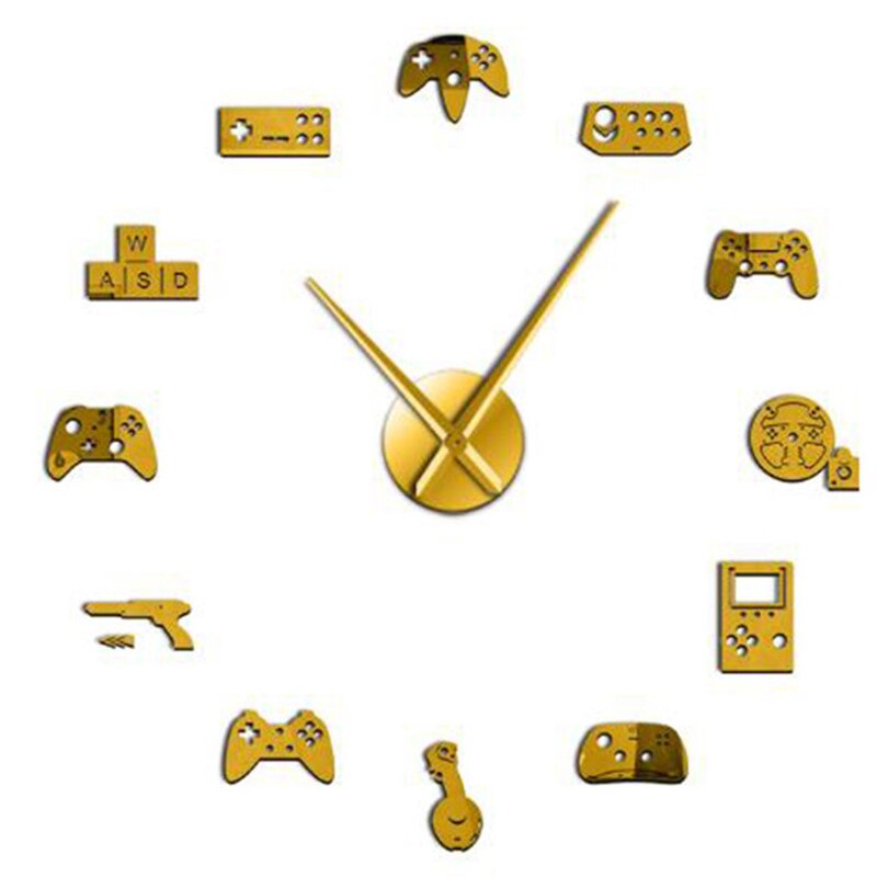 Cool manette horloge murale grand garçon chambre contrôleur de jeu vidéo Joysticks Gamer papier peint autocollants montre bricolage salle de jeu décor: Gold KYR1161