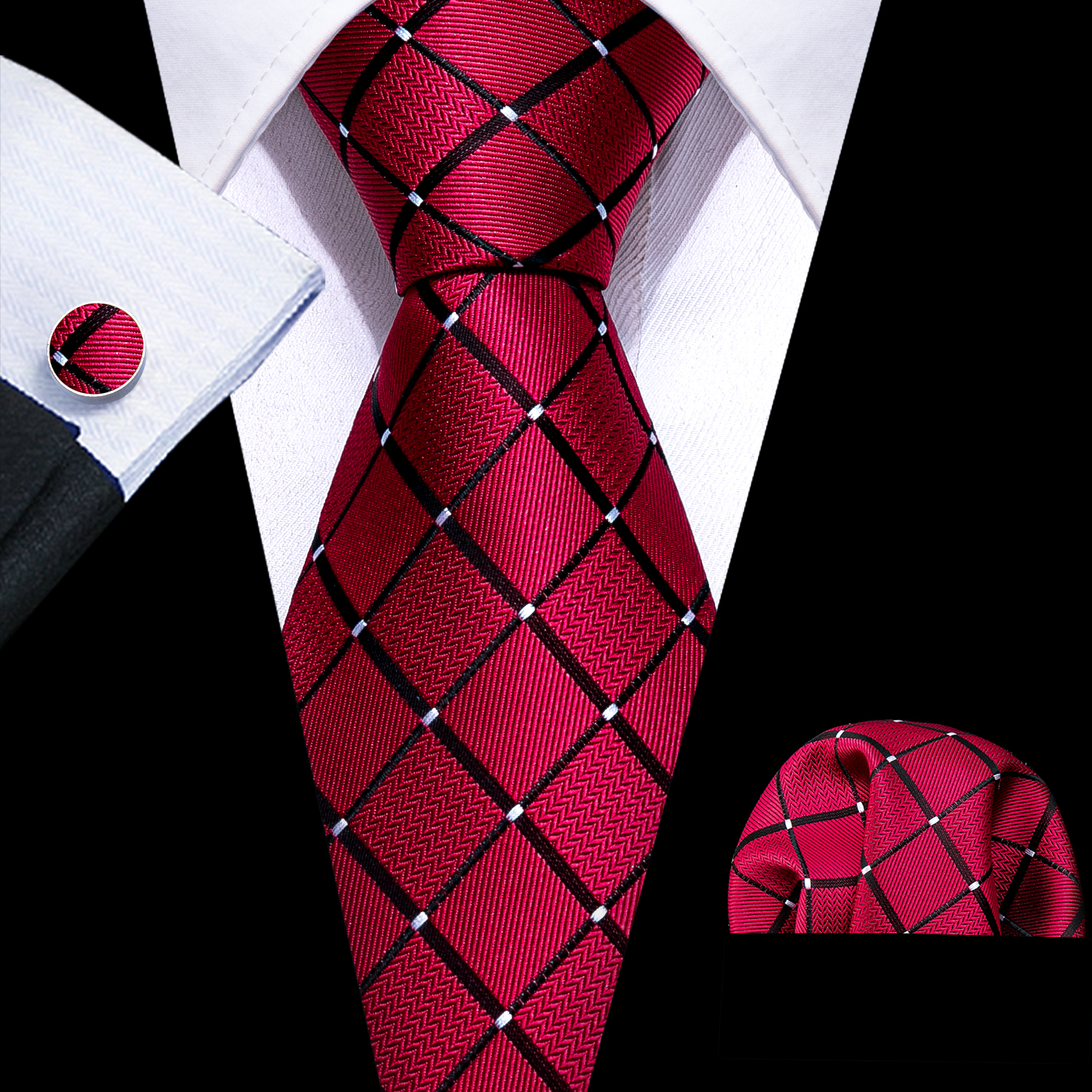 Corbatas de seda rojas y azules para hombre, conjunto de gemelos cuadrados de bolsillo de Cachemira Jacquard, a la , para novio, boda, , negocios, Barry.Wang, novedad: Gris
