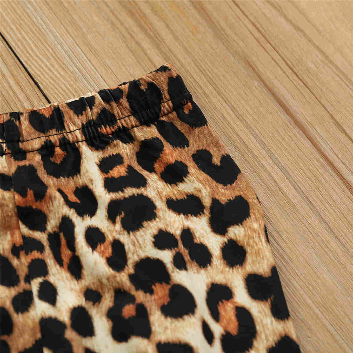 Infant Kids Baby Girl Long-sleeved Trousers Suit Solid Color Ruffles Shirt Leopard Elastic Long Pants and Headband 3pcs Set