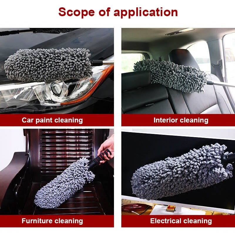 Bil auto mikrofiber udtrækkelig voksmoppe rund rengøringsbørste duster værktøj udtrækkeligt håndtag bilrengøring støvtilbehør