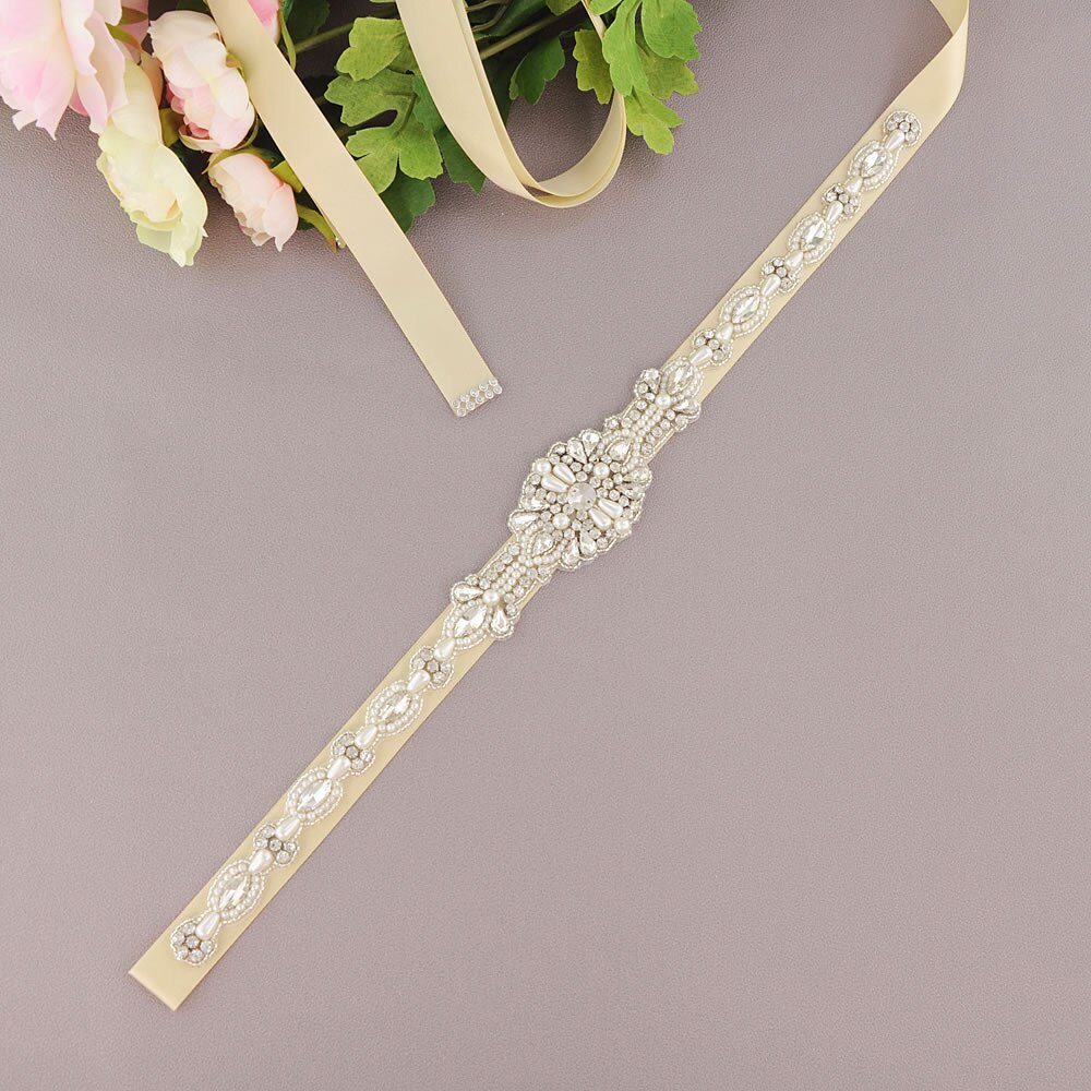 Ceintuur voor trouwjurk riemen voor bruidsjurk dunne taille riem zilveren riem trouwjurk ceintuur bruidsgordels: Champagne