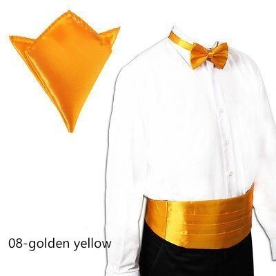 Bruiloft heren cummerbunds sets pochet zakdoeken strikken smoking formele sjerp brede riemen: Goudgeel