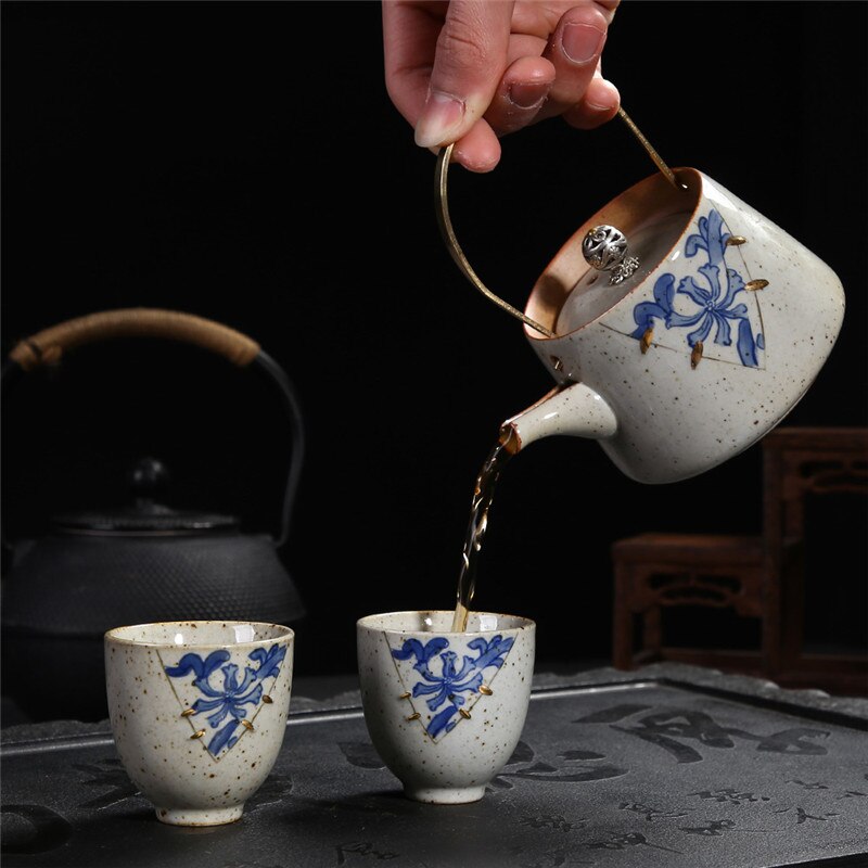 Japanse Stijl Keramische Blauw En Wit Antieke Glazuur Theekopje Elegante Mooie Theepot Kung Fu Waterkoker Beker Chinese Thee Pot