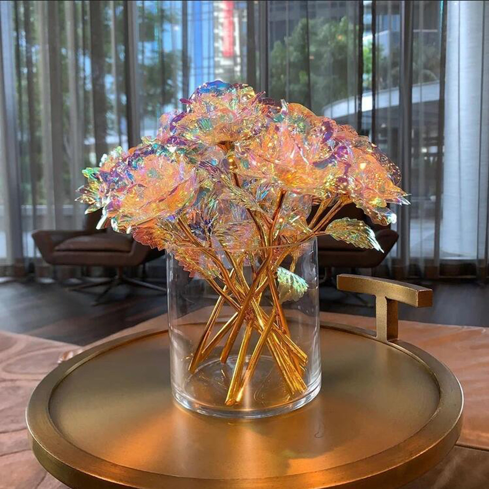 24K Gold Foil Galaxy Rose Flower Artificial Flowers In Glass Christmas Valentine Wedding Girls Colorful Colorful Galaxy Ar