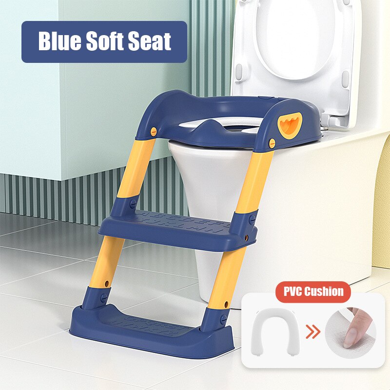 Baby Toiletzitting Met Verstelbare Ladder Zuigeling Wc Training Klapstoel Training Baby Zindelijkheidstraining Seat Kinderen Potje: 1Blue Soft Seat