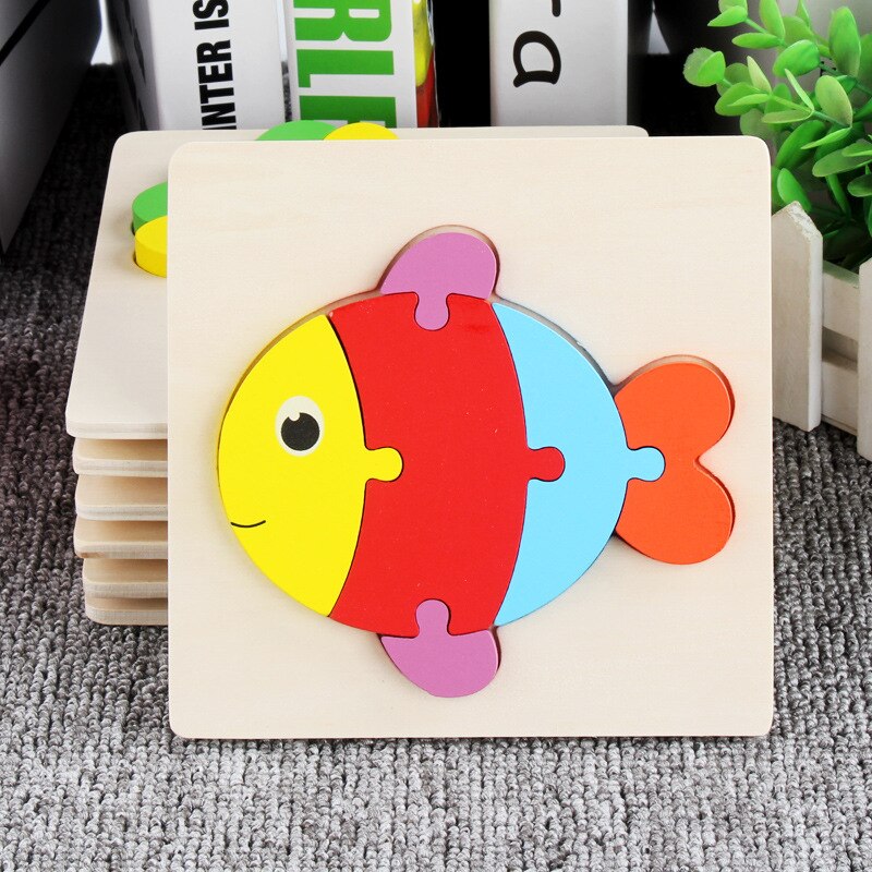 Children's wooden 3D cartoon animal three-dimensional puzzle baby early education small jigsaw puzzle toy: Small fish