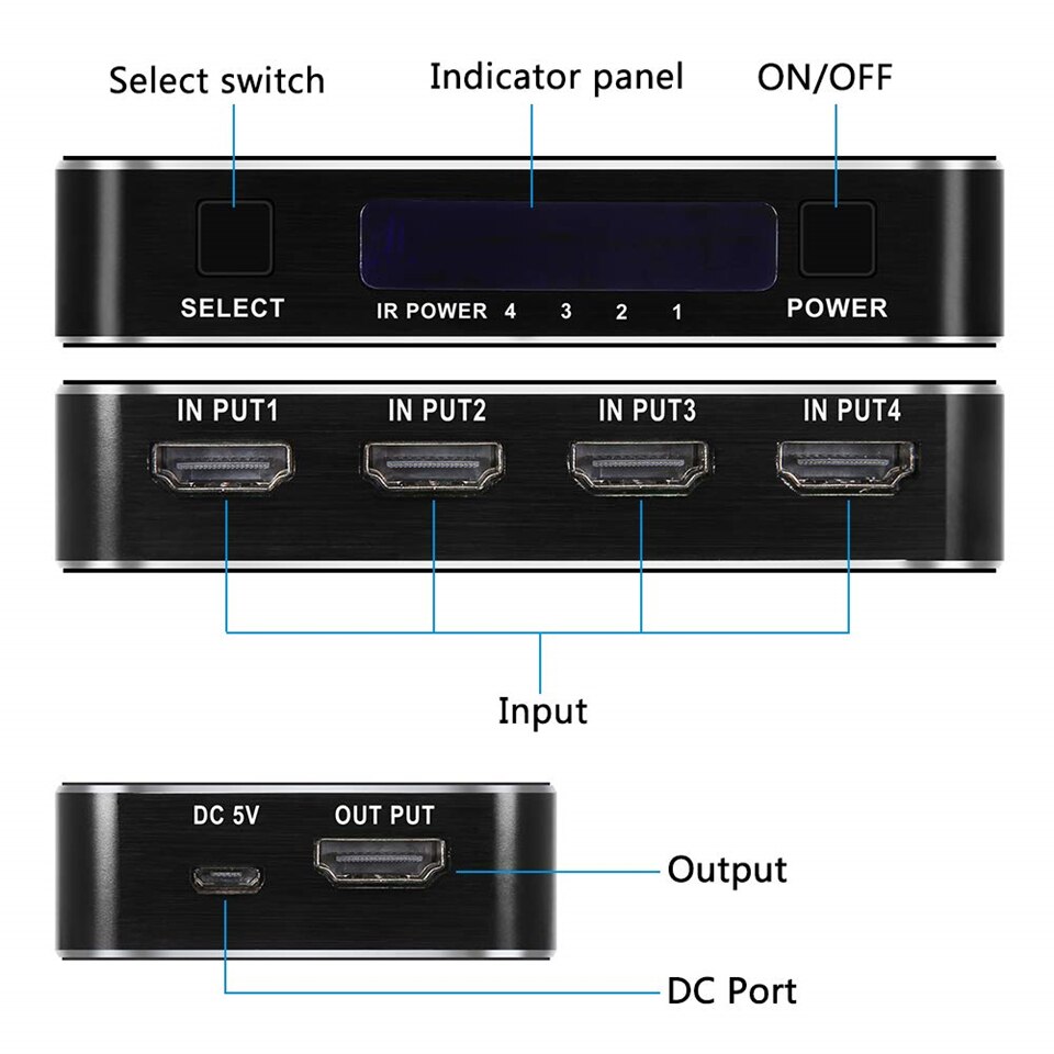 Bedste 4k hdmi switch 2.0 support rgb 4:4:4 hdr hdmi switch 4k 60hz hdmi 2.0 switch fjernbetjening ir uhd 4 port hdmi switch switcher