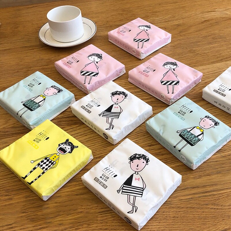 12 Packungen Einweg Gesichts Papier Gewebe Verdickt Nette Bunte Karikatur Druck Servietten Tragbare Sanitär Papier 60 Teile/paket 3 P