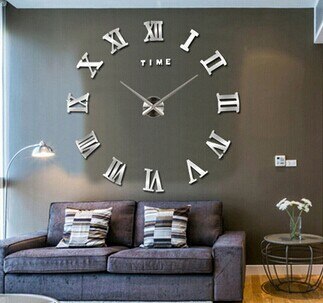 Modern Luxury 3D Wall Clock Big Size Home Decor DIY Large Roman Quartz Clocks Acrylic Mirror Wall Stickers: Sliver / 47 inch