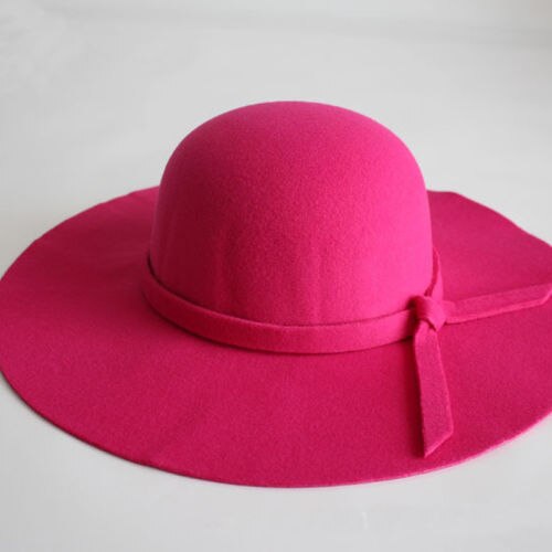 Jahrgang Dame Frauen Breite Krempe wollfilz Hütte Diskette Filz Bowler Cloche Deckel: Rose rot