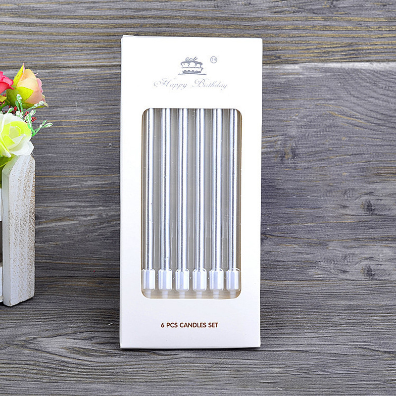 6 Pcs Lange Dunne Cake Kaarsen Metallic Verjaardag Kaarsen Lange Dunne Kaarsen In Houders Voor Verjaardag Wedding Party Cake Decorations