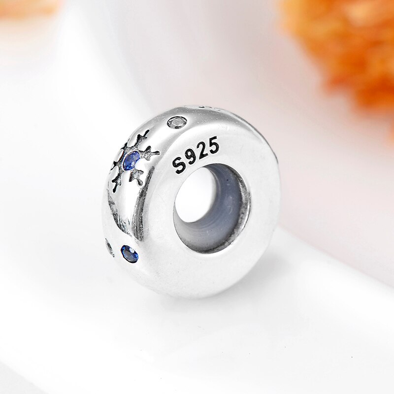 Jule charms 925 sterling sølv blå cz snefnug spacer stop perler passer til originalt europæisk charm armbånd gør det selv