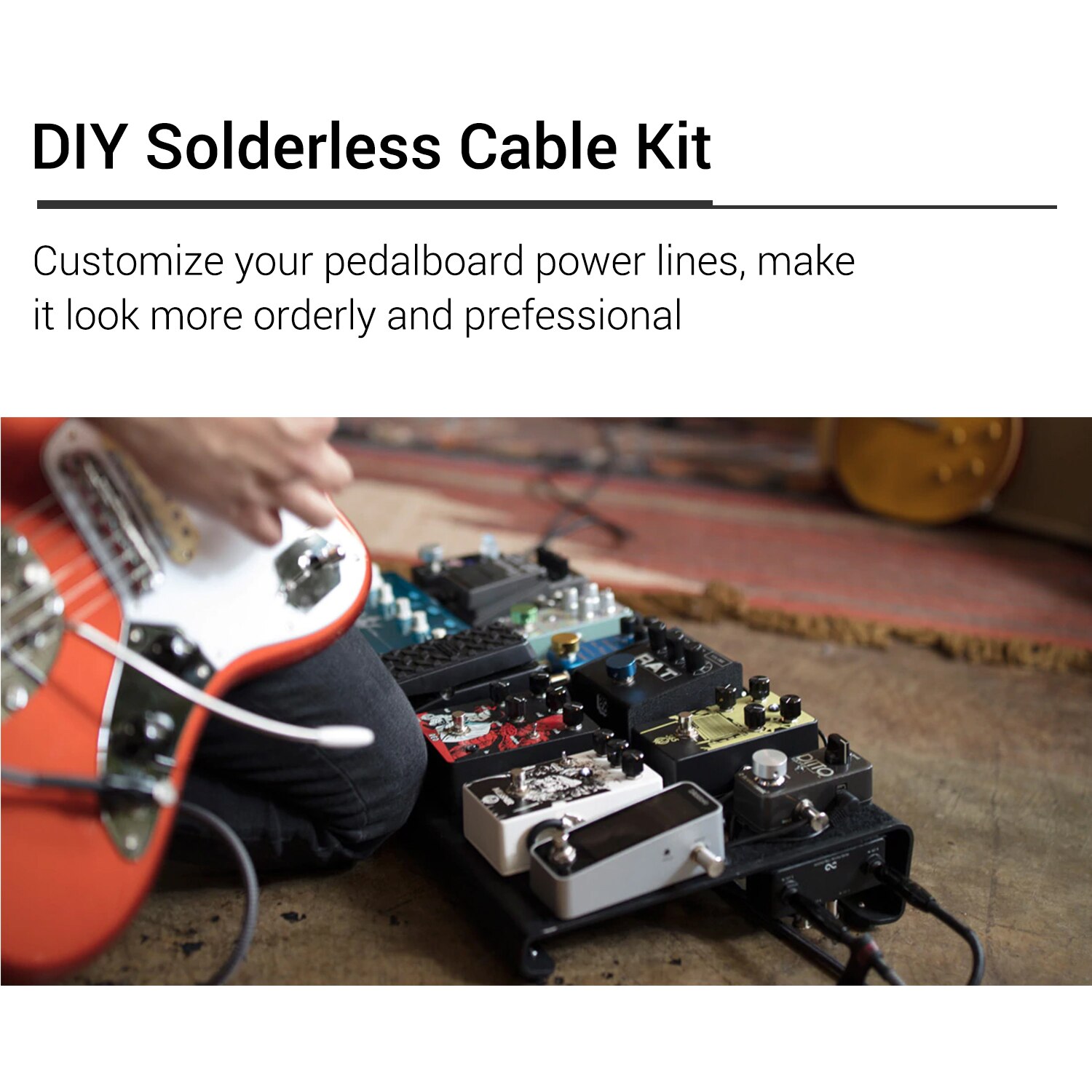 DIY Solderless Patch Cable Kit DIY Guitar Pedal Board Cable Cord Wire Custom Length Including 10 Solder Free Plugs