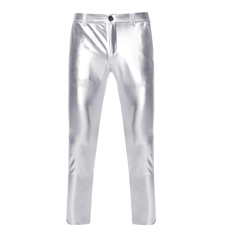Moto à revêtement métallique Faux cuir PU pour hommes, pantalon de Hip Hop pour DJ, scène de discothèque et chanteurs, collection