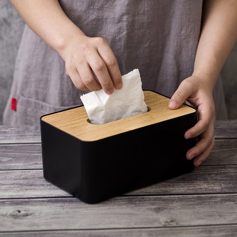 Modern Black Color Tissue Containers with Phone Holder Wood Cover Seat Roll Paper Tissue Canister Cotton Pads Storage Box WY