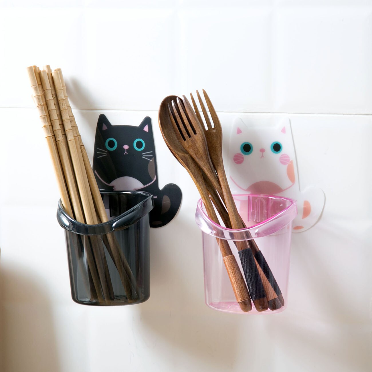 Cute Cat Puch Free Toothbrush Holder Bathroom Wall... – Grandado