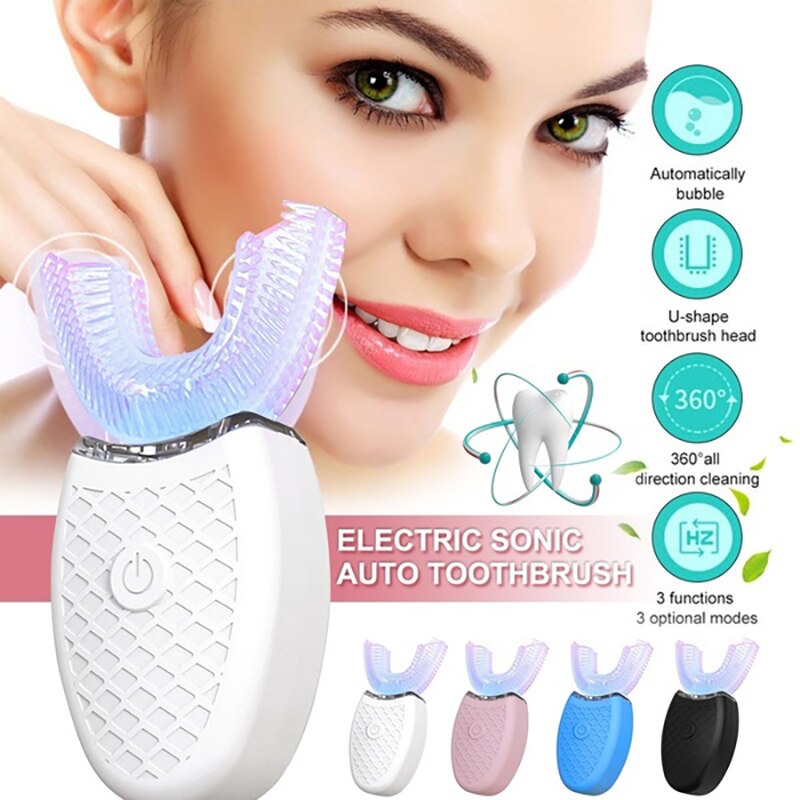 360 graders sonisk silikone automatisk u type elektrisk tandbørste tandbørste usb genopladelig renere tænder dyb rengøring