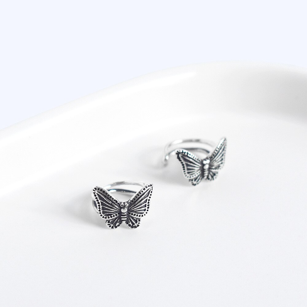 Real 925 Sterling Silver Ear Cuff Earrings Simple Non-Pierced Cartilage Earrings Ear Cuffs Clip On Earrings for Women Girls: Vintage Butterfly