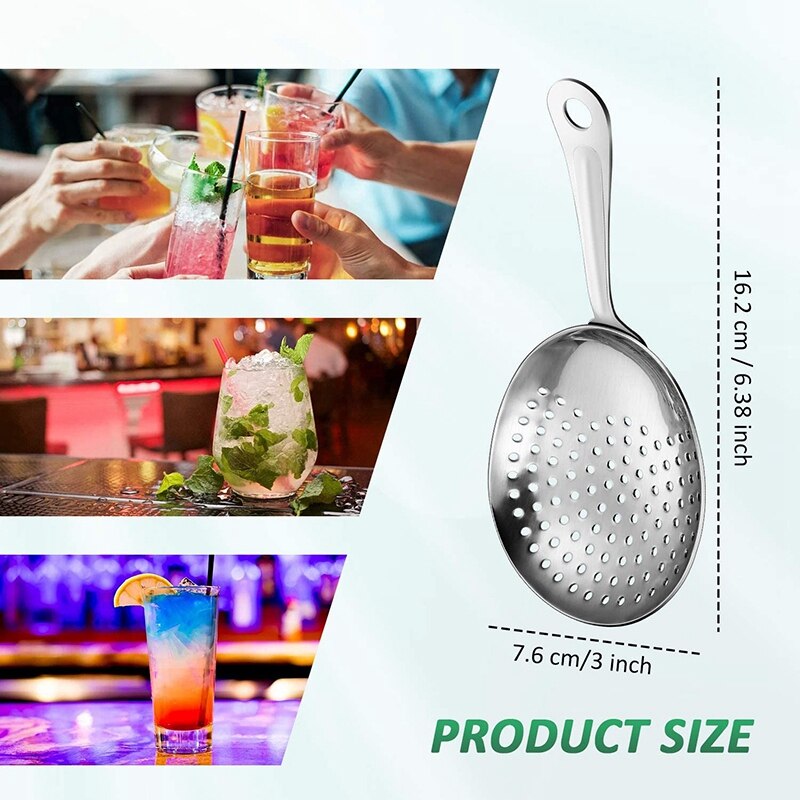 2 unidades de coladores Julep, colador de Bar, colador de cóctel de acero inoxidable, colador de cóctel, cuchara para Cocktail Drinks Home