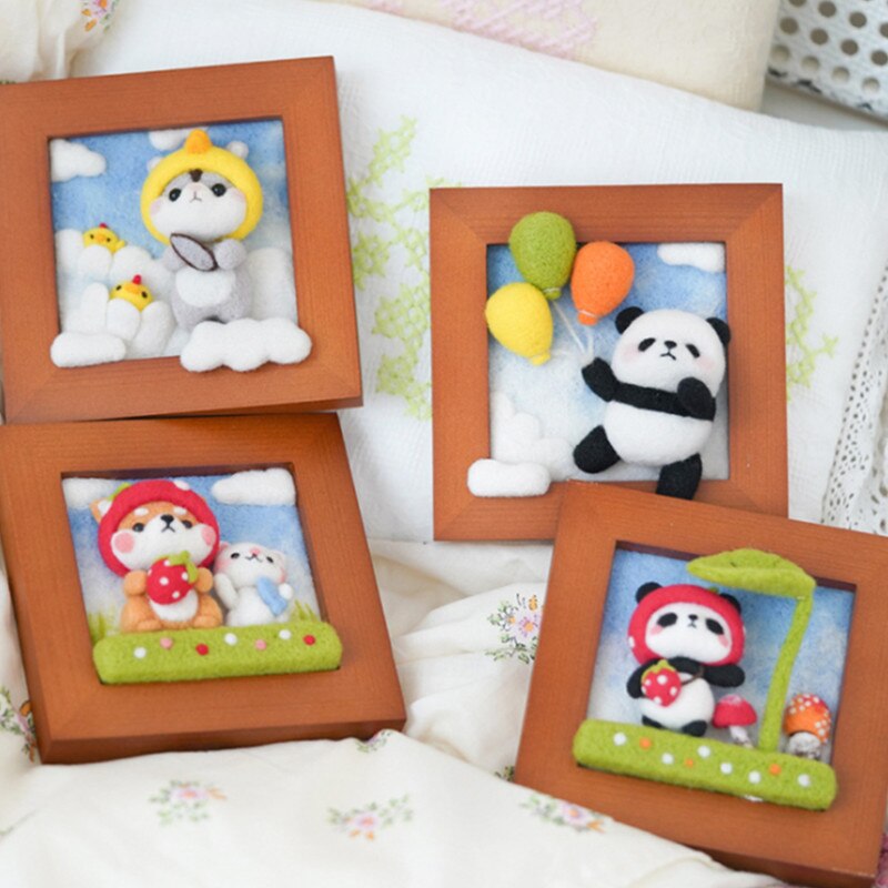 Non Fini Kit Feutrine Panda Hamster Animal Mignon Laine Feutrage À L'aiguille Fait Main BRICOLAGE Poupée Jouets Paquet de Matériel de Cadre Photo