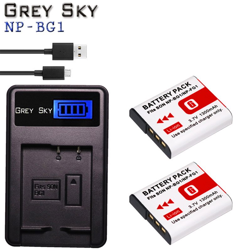 1300mAh NP-BG1 NP BG1 NPBG1 bateria + ładowarka USB z wyświetlaczem LCD robić Sony DSC-H3 DSC-H7 DSC-H9 DSC-H10 DSC-H20 DSC-H50 DSC-H55 DSC-H70: ładowarka i 2bateria