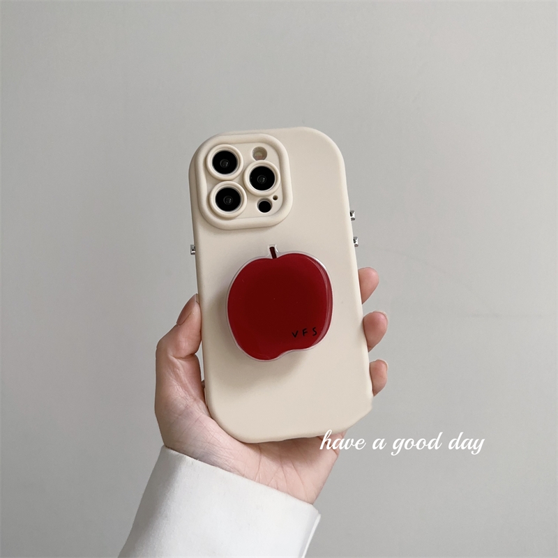 Korea Ins Kawaii Red Fruit Bracket Phone Case For IPhone 15 14 13 12 11 Pro MAX XS XR X Cute Shockproof Back Cover: Pc + tpu