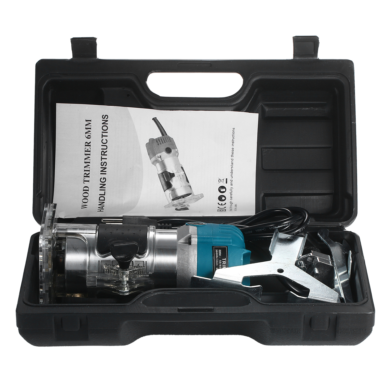 800W Trim Router 30000r/minTransparent Base Edge Guide Wood Laminate Electric Trimmer Compact Palm Router Corded for Woodworking: US plug with Box