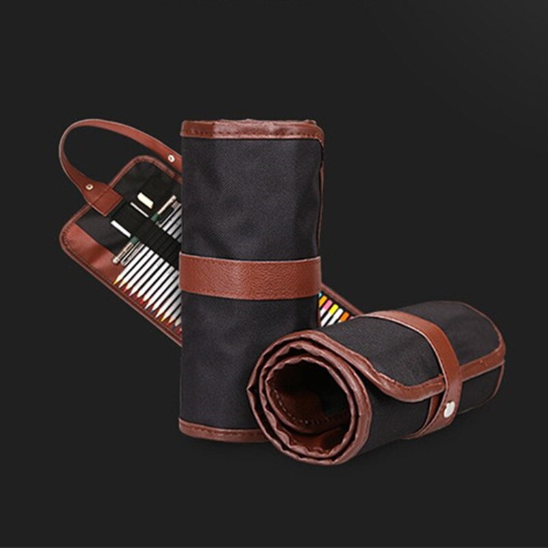 36/48/72 Gaten Boete Etui School Canvas Roll Pouch Make Comestic Bruin Borstel Pen Opslag Pecncil Doos Estuches school