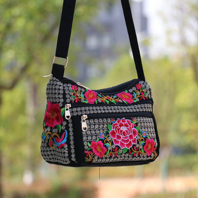 Bohemian borduurwerk Shell tas! Mooie Bloemen geborduurde Leuke Vrouwen schouder &amp; Crossbody bag Vintage Canvas Kleine Carrier