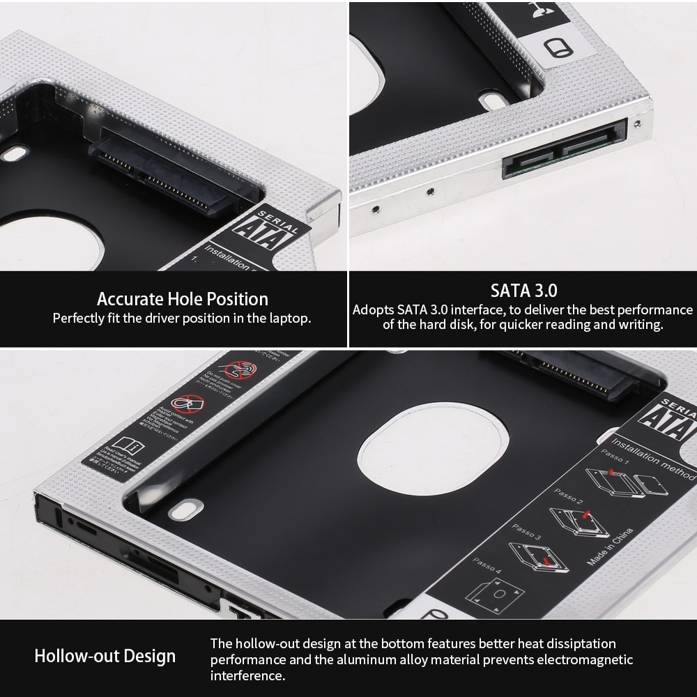 Aluminum Alloy SATA3.0 2nd HDD Caddy 12.7mm 2.5 Inch SSD HDD Enclosure for Desktop PC Laptops