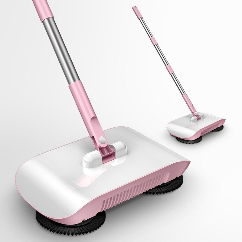 UNTIOR Hand Push Mop Sweeper All-in-one Mop Sweeper Magic Broom Dustpan Stainless Steel Sweeping Machine House Cleaning Tools: Pink