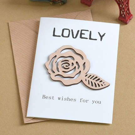 6pcs Mini Birthday Cards Wood Message Kids Party Greeting Cards: MINI-1910-08