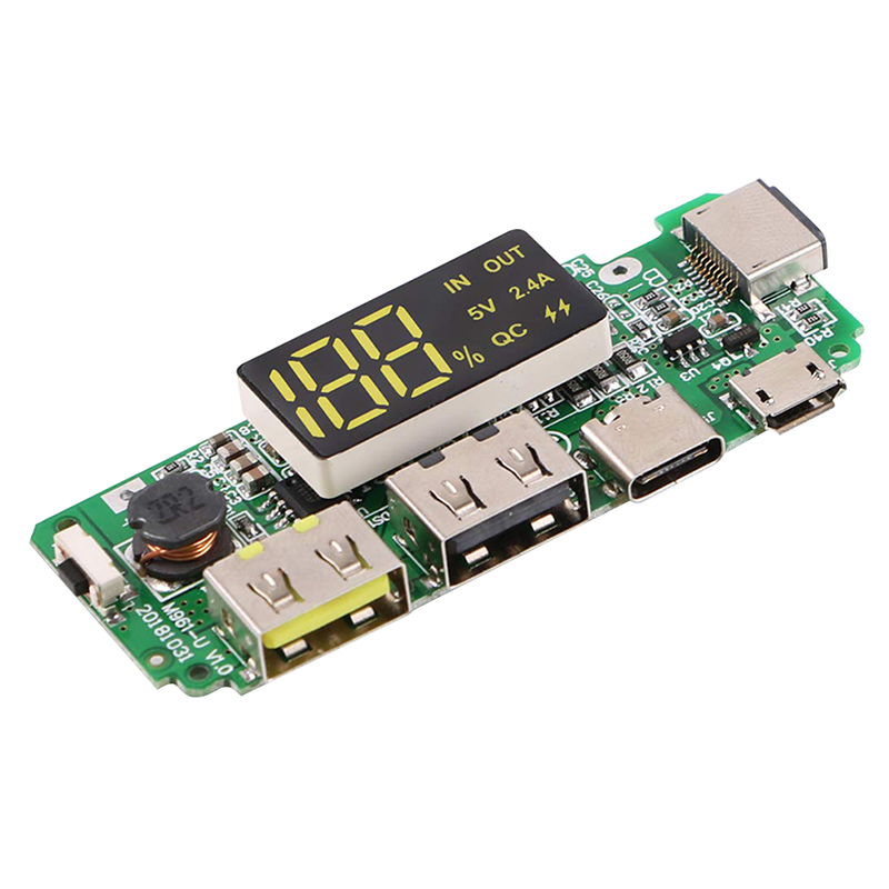 USB 2.4A Mobile Power Bank Charging Module Lithium Battery LED Dual USB 5V 2.4A Micro/Type-C USB Charger Board: green