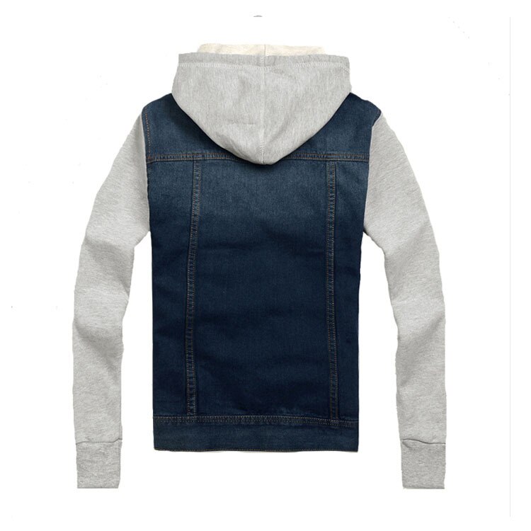 Höst herrjacka jeansjacka med huva jeans sweatshirt ärm jeansjacka!