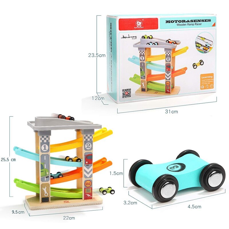 Baby bil leksak för 3-6 år gammal , 4 mini bil träspår ramp ramp racing spel, lämplig för pojkar och flickor