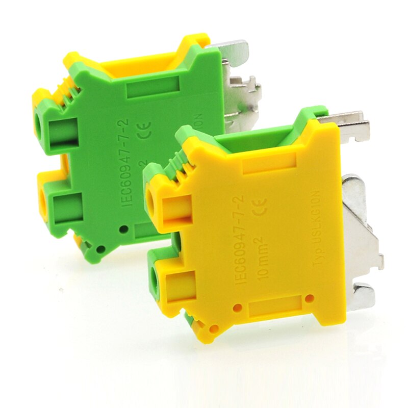 10 pçs blocos terminais à terra uslkg10 din1pcs trilho parafuso blocos terminais UK-10N amarelo verde earthing morsettiera conector 10mm2