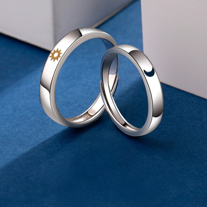 2 stk blader kjæresteparringer satt sol og måne minimalistisk justerbar ring for menn kvinner forlovelse #39 smykker: 2