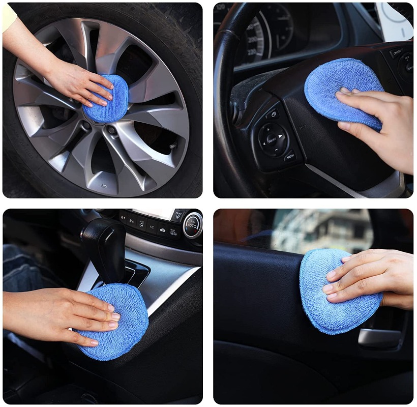 Almohadillas aplicadoras de detalles de coche, esponjas para el cuidado del coche, esponjas para pulir y encerado, esponjas de espuma de bolsillo redondo de microfibra suave, Herramientas de limpieza de coche, 10 Uds.