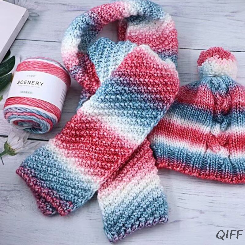 100g Hand Knitting Cake Yarn Gradient Ombre Colorful Crochet Woven DIY Thread